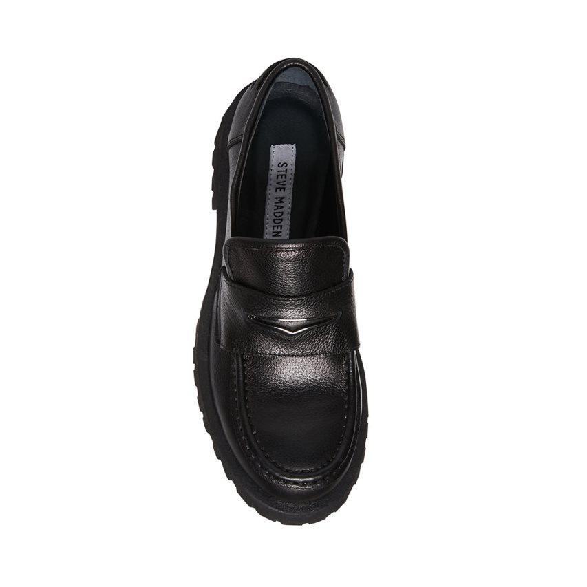 Black Steve Madden Lawrence Leather Women's Loafers | PH 3640UNP